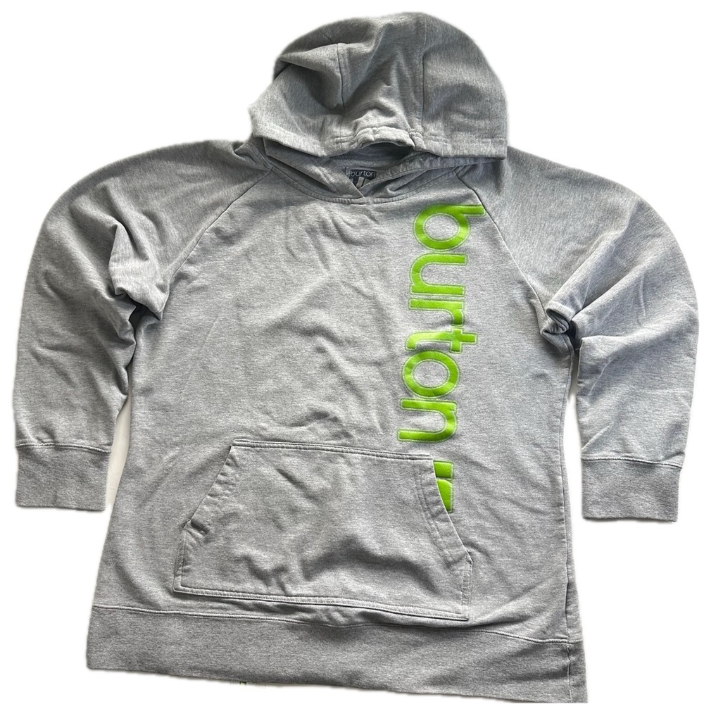 Burton Snowboarding Neon Green Spell out Logo Grey Hoodie Kanga Pocket Large